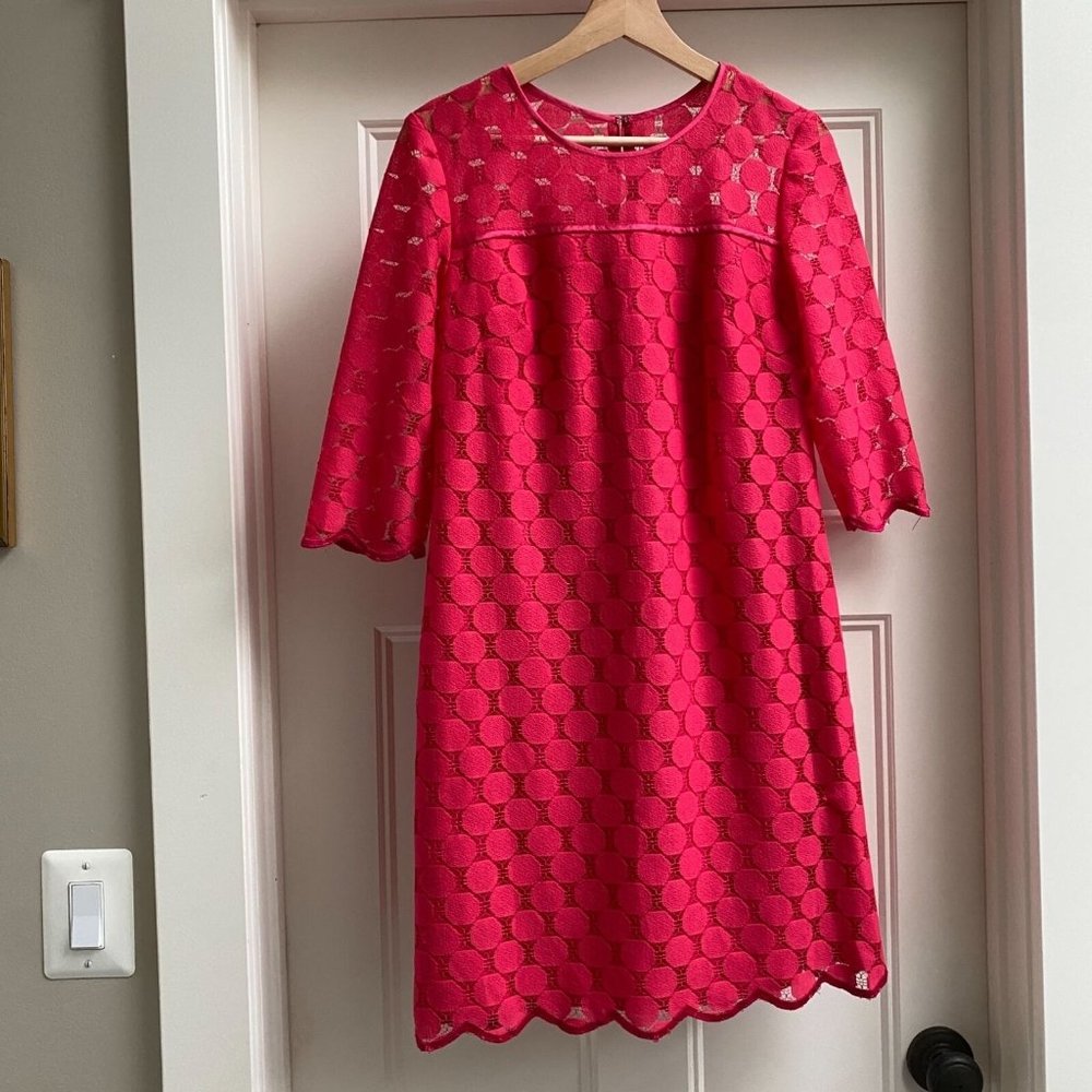 Adrianna Papell Womens Red 3/4 Sleeve Polka Dot Laceโ Shift Dress Size 8